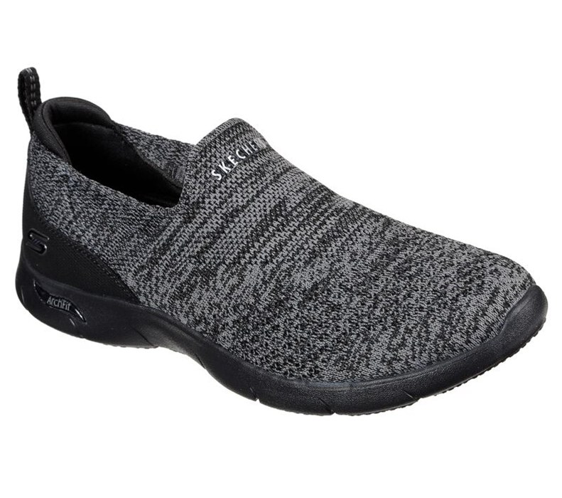 Skechers Arch Fit Refine - Don't Go - Womens Slip On Shoes Black/Grey [AU-WW9045]